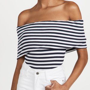 Mara Hoffman Black and White Striped Off-Shoulder Bodysuit